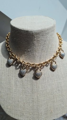 Collier Agatha Paris en métal doré vintage - Ras de cou charms cœurs