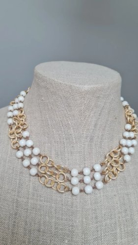 Collier ancien 3 rangs perles en porcelaine