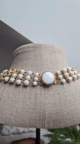Collier ancien 3 rangs perles en porcelaine
