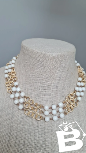 Collier ancien 3 rangs perles en porcelaine