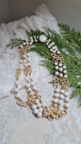 Collier ancien 3 rangs perles en porcelaine