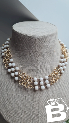 Collier ancien 3 rangs perles en porcelaine