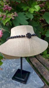 Vintage black faceted glass bead necklace from the 1950s.