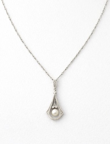 Collier Ancien Époque, Art. Déco Vers 1925, Or 18 Carat -Argent, Vintage
