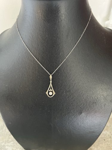 Collier Ancien Époque, Art. Déco Vers 1925, Or 18 Carat -Argent, Vintage