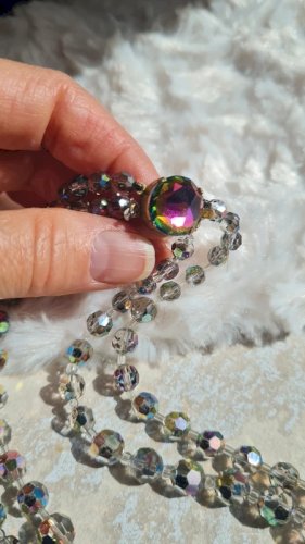 Collier ancien perles  boréales en cristal à facettes années 50