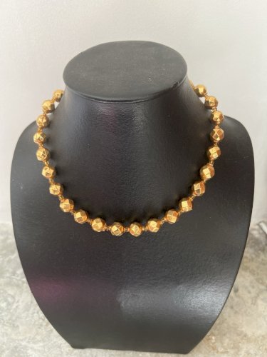 Collier Ancien Perles Verre Eglomisé - Facettées- 19 Eme - Victorian-collection