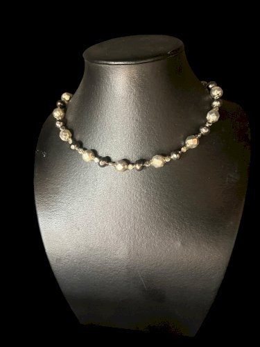 Collier Ancien Perles Verre Eglomisé - Facettées- 19 Eme - Victorian-collection