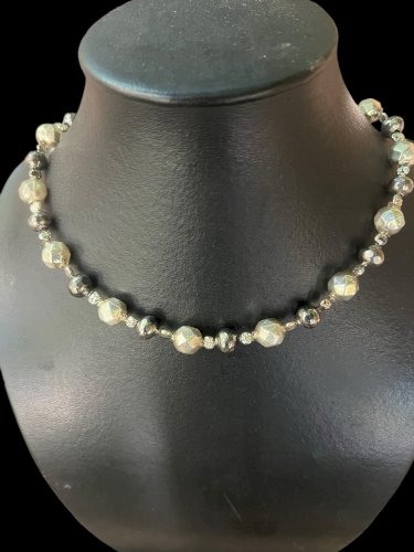 Collier Ancien Perles Verre Eglomisé - Facettées- 19 Eme - Victorian-collection