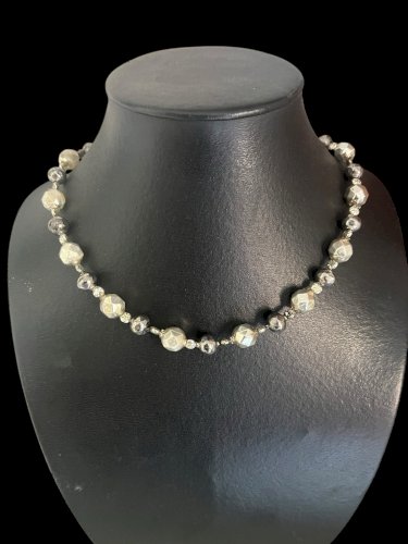 Collier Ancien Perles Verre Eglomisé - Facettées- 19 Eme - Victorian-collection