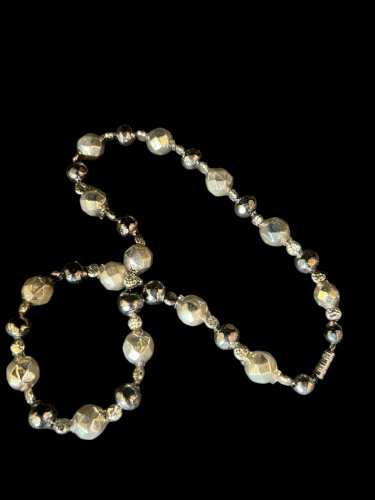 Collier Ancien Perles Verre Eglomisé - Facettées- 19 Eme - Victorian-collection