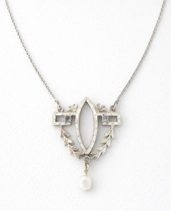 Collier Art Nouveau Argent Vermeil Émail Perle Ancien Pendentif Rare XIXe s