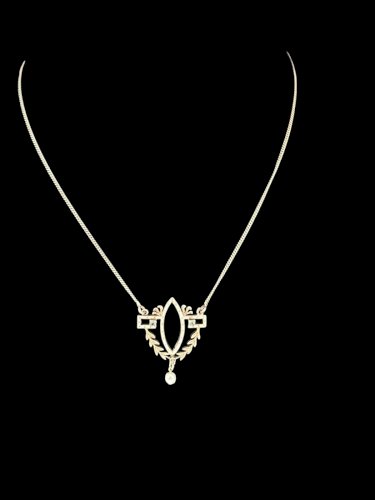 Collier Art Nouveau Argent Vermeil Émail Perle Ancien Pendentif Rare XIXe s
