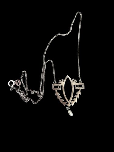 Collier Art Nouveau Argent Vermeil Émail Perle Ancien Pendentif Rare XIXe s