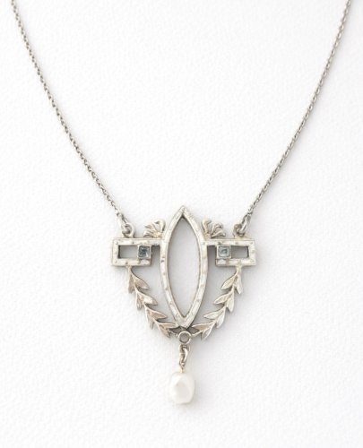 Collier Art Nouveau Argent Vermeil Émail Perle Ancien Pendentif Rare XIXe s