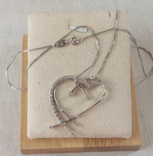 Collier avec pendentif coeur, décor zircon, en argent massif, Maty