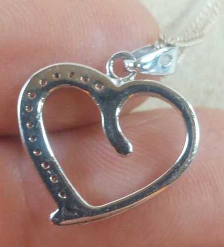 Collier avec pendentif coeur, décor zircon, en argent, Maty