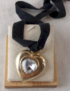 Necklace with heart pendant, in gold metal, Desmazières