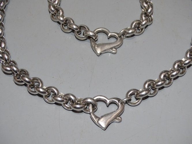 -COLLIER BRACELET ARGENT 925e FERMOIR COEUR ORFEVRE VINANI BIJOU ANCIEN  D