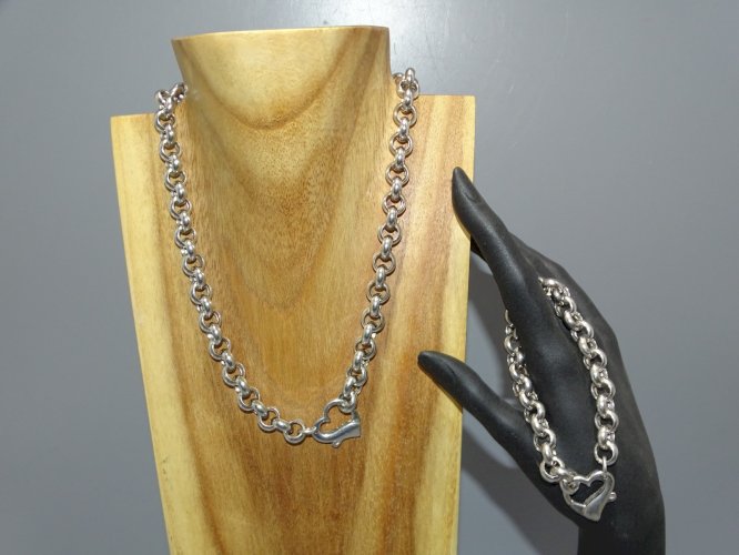 -COLLIER BRACELET ARGENT 925e FERMOIR COEUR ORFEVRE VINANI BIJOU ANCIEN  D