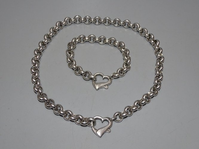 -COLLIER BRACELET ARGENT 925e FERMOIR COEUR ORFEVRE VINANI BIJOU ANCIEN  D