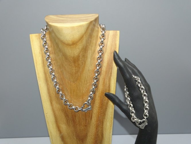 -COLLIER BRACELET ARGENT 925e FERMOIR COEUR ORFEVRE VINANI BIJOU ANCIEN  D