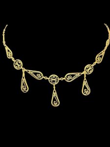 Collier Chaine Pampilles Plaqué or vers 1900 de la marque Oria ancien Vintage