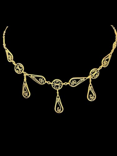 Collier Chaine Pampilles Plaqué or vers 1900 de la marque Oria ancien Vintage