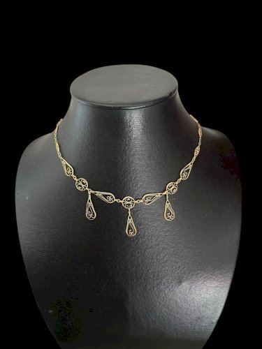 Collier Chaine Pampilles Plaqué or vers 1900 de la marque Oria ancien Vintage