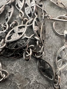 necklace Chain long necklace Olive Link Vintage 1900 Art Nouveau Clover Luck