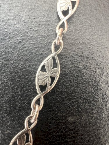 collier Chaine sautoir Maille Olive Ancien Vintag 1900 Art Nouveau Trèfle Chance