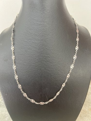 collier Chaine sautoir Maille Olive Ancien Vintag 1900 Art Nouveau Trèfle Chance