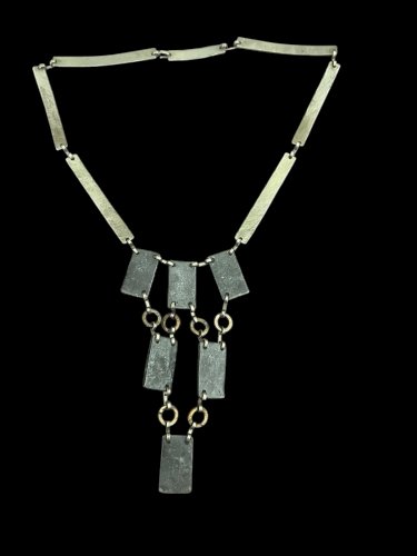 Collier Draperie Vintage  Années 70 - Etain Verre- Hippie Boho Chic- Fait Main