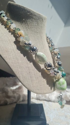 collier en Agate et céramique vintage