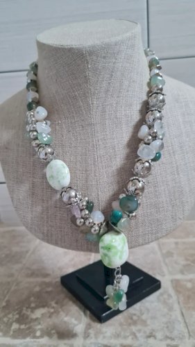 collier en Agate et céramique vintage