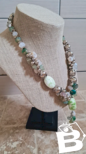 collier en Agate et céramique vintage