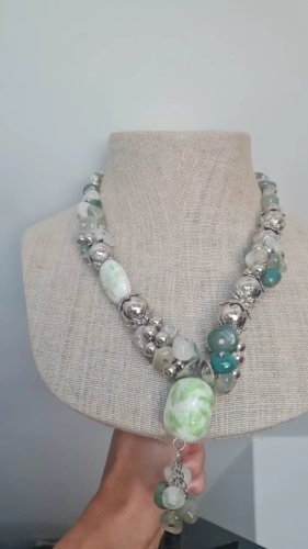 collier en Agate et céramique vintage