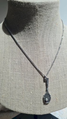 collier en argent 800 et pendentif raquette de tennis