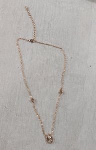 Gold metal necklace, embellished with rhinestones