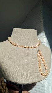 Collier en perles deau douce rosées