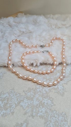 Collier en perles deau douce rosées