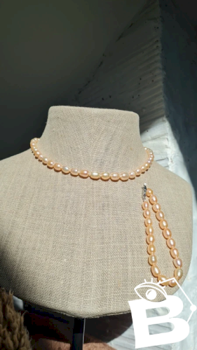 Collier en perles deau douce rosées