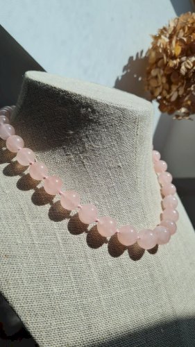 collier en pierre Quartz rose vintage - Ras de cou - lithothérapie