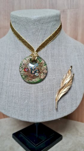 Collier en verre style Murano et broche doré vintage