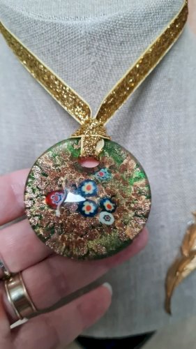 Collier en verre style Murano et broche doré vintage