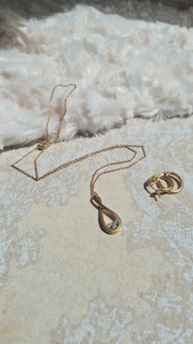 Collier et boucles d oreilles créoles plaqué or - ensemble de bijoux plaqué or