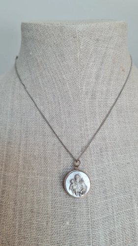 collier et pendentif ancien en laiton et alu saint Christophe et un ange