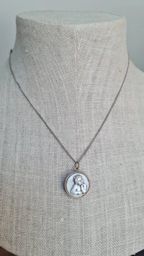 collier et pendentif ancien en laiton et alu saint Christophe et un ange