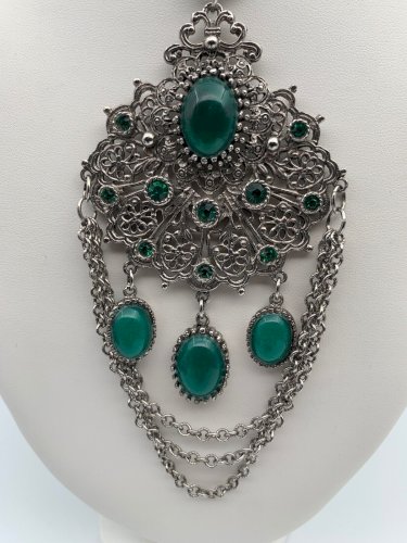COLLIER FANATAISIE STYLE ORIENTALE ALLIAGE GRIS OXYDES VERTS 66 GRAMMES  W553