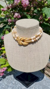 Collier Franklin Mint étrusque perles baroques plaqué 22carats FM 1988